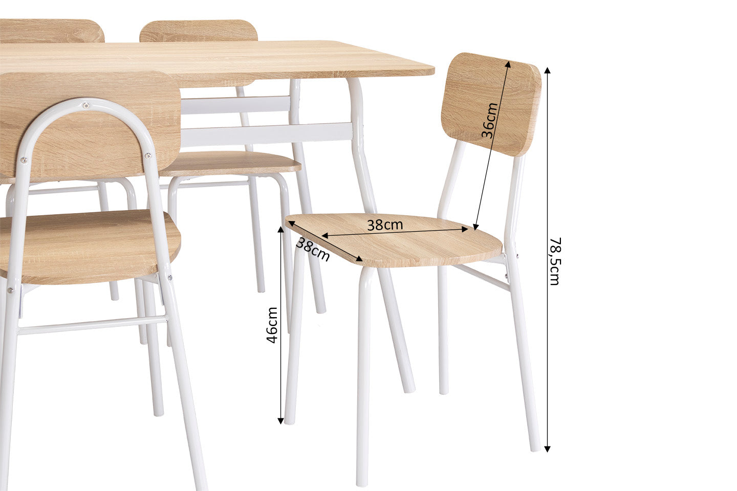 Conjunto de Mesa de Comedor con 4 Sillas, Madera y Metal. Comedor o Cocina