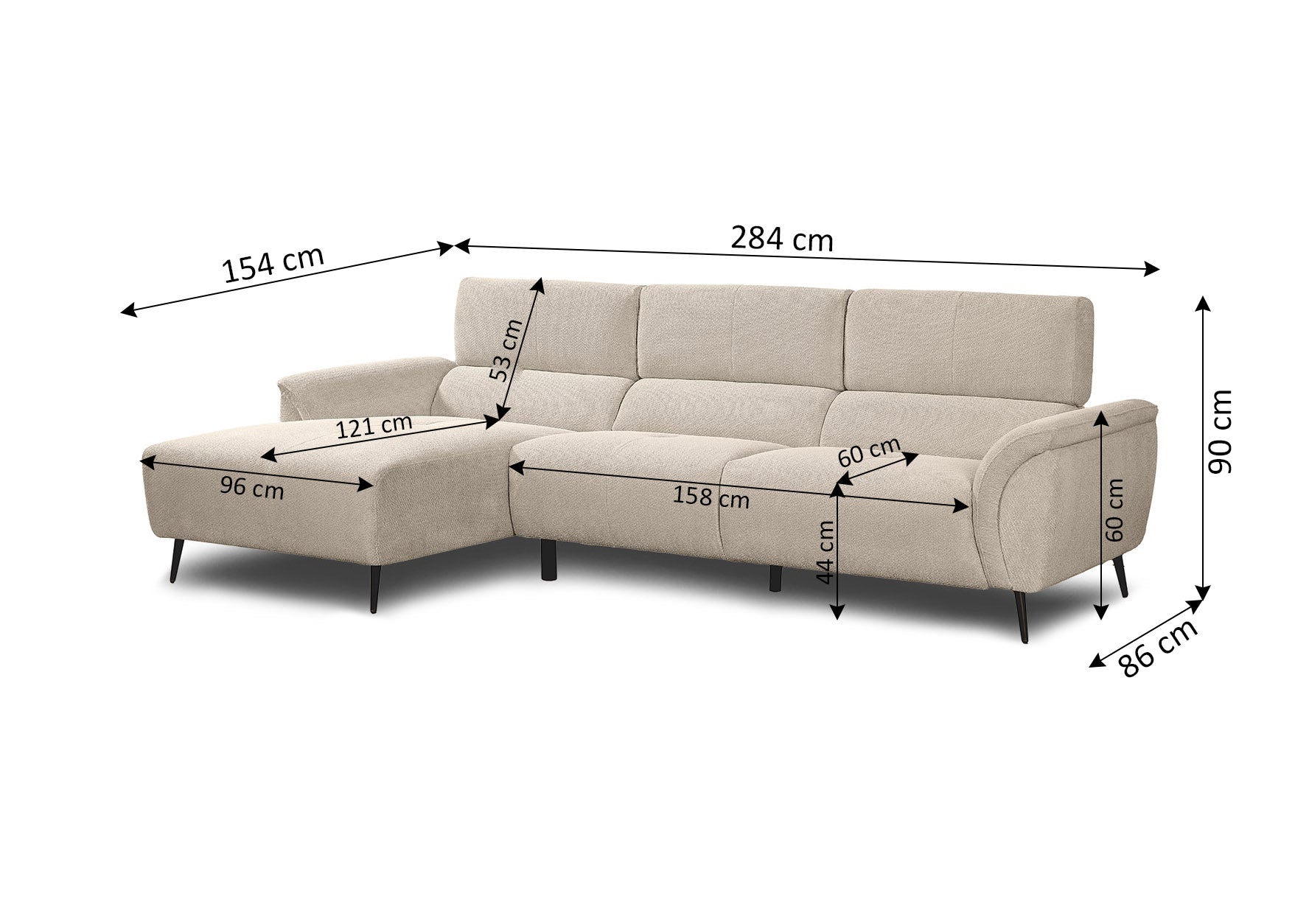 Sofa Chaise Longue Lucy 284cm