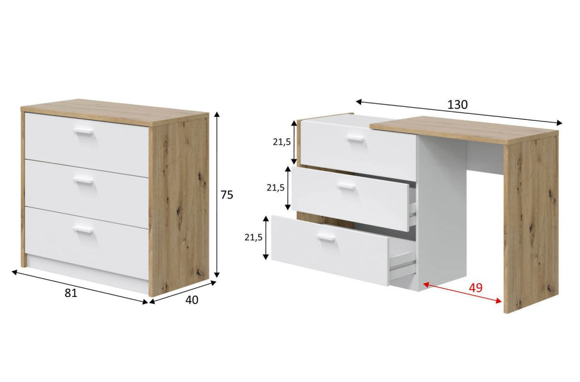 Commode de bureau à 3 tiroirs Kommo