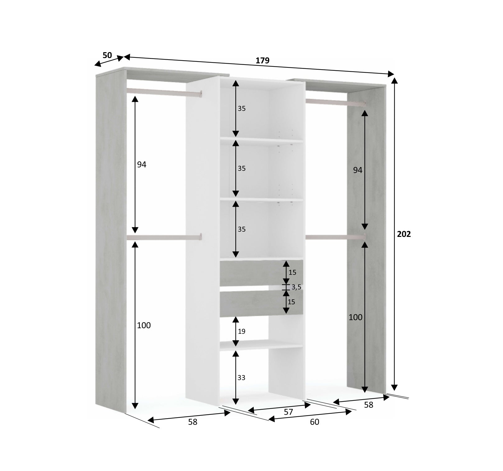 Armario Vestidor Tidy con 2 Cajones