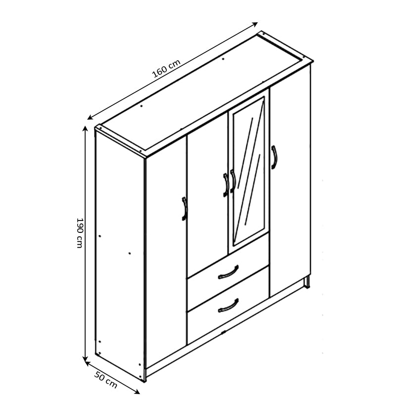 Armoire de chambre 4 portes DN, avec miroir