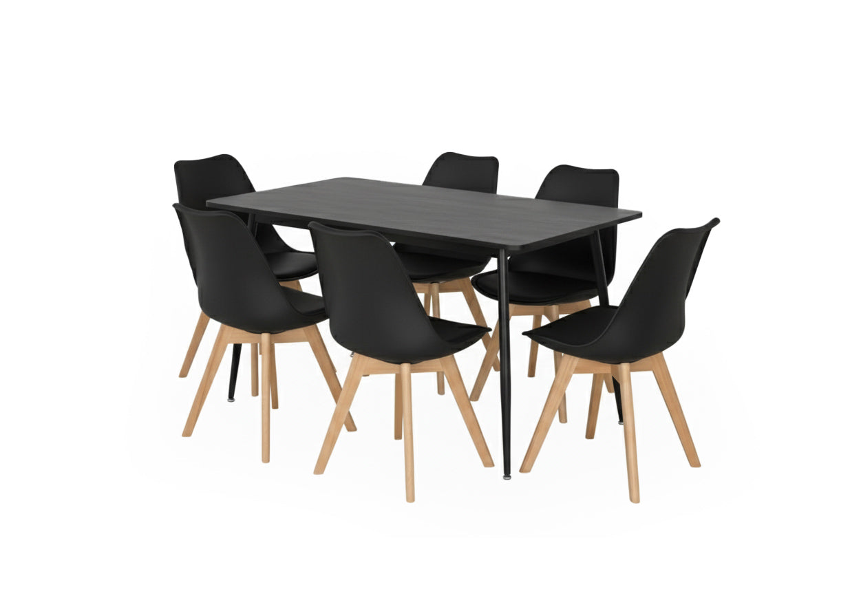 Mesa de Comedor 140cm + 6 Sillas Nordic