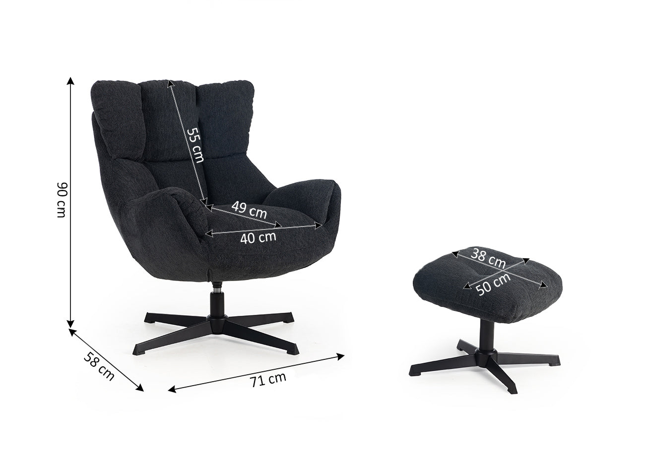 Sillon Amelia + Reposapies. Butaca Giratoria Relax