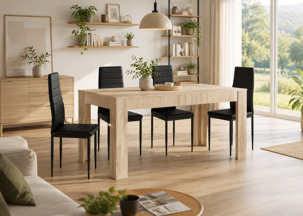 Mesa Extensible de Comedor o Cocina + 4 Sillas en Polipiel/metal