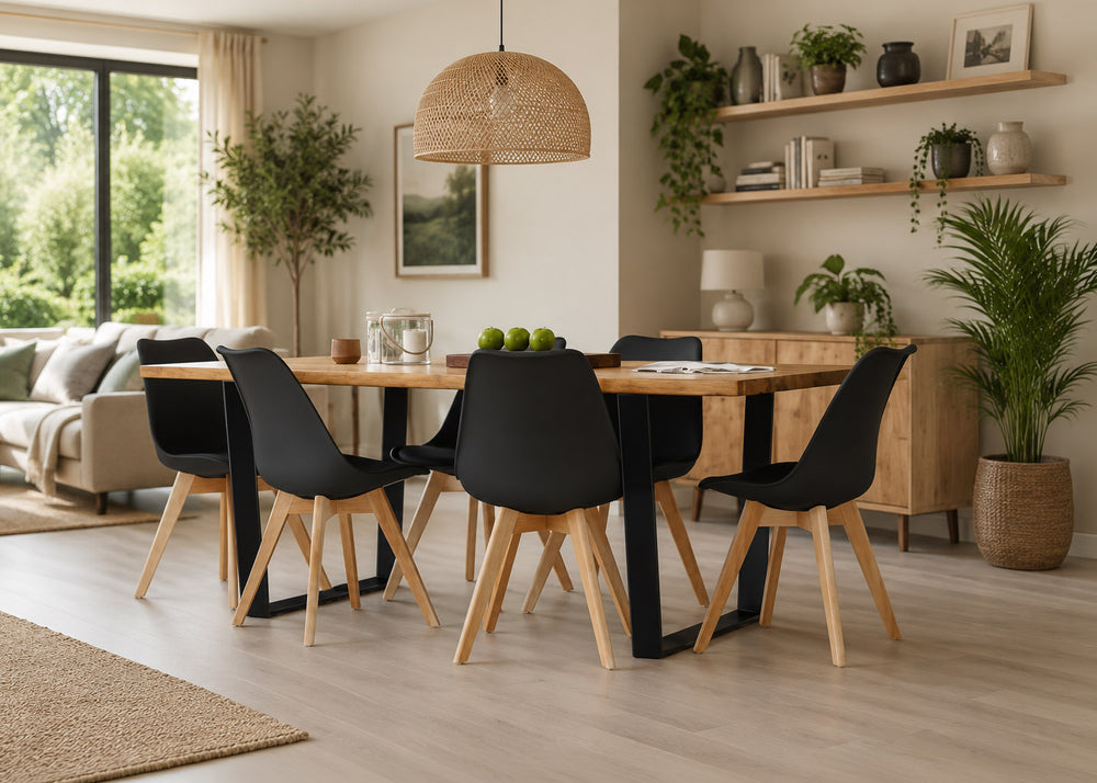 Pack Mesa de Comedor o Cocina Madera Maciza 160cm + Sillas Nordic