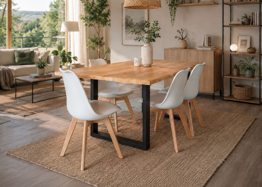 Pack Mesa de Comedor o Cocina Madera Maciza 140cm + Sillas Nordic