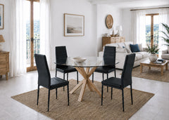 Pack Mesa Redonda de Cristal Templado + Sillas polipiel/metal
