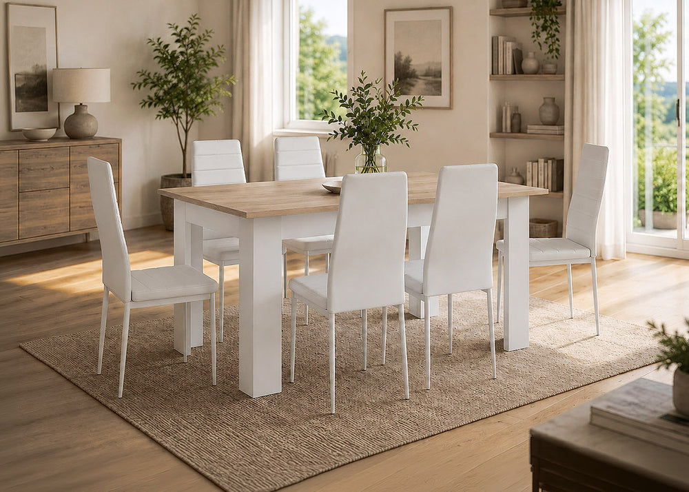 Pack Mesa de Comedor o Cocina + 6 Sillas en Polipiel/metal