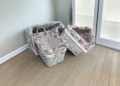 Set de 3 Cestas Trenzadas con Tela. Almacenaje Decorativo