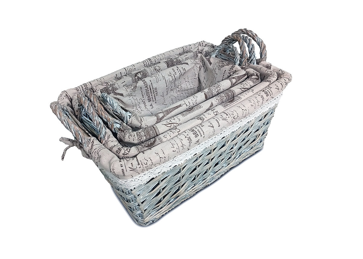 Set de 3 Cestas Trenzadas con Tela. Almacenaje Decorativo