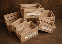 Conjunto de 6 Cestas Estilo Madera Tradition. Almacenaje Decorativo