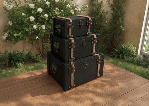 Conjunto de 3 Cajas Apilables Multiusos con Asas. Almacenaje Decorativo