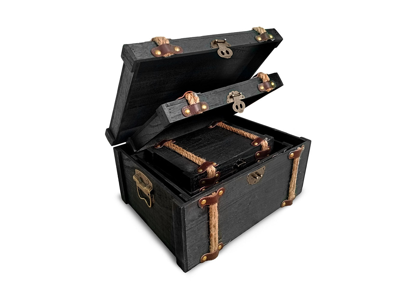 Conjunto de 3 Cajas Apilables Multiusos con Asas. Almacenaje Decorativo
