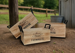 Set de 3 Cajas Estilo Madera Rectangular. Almacenaje Decorativo