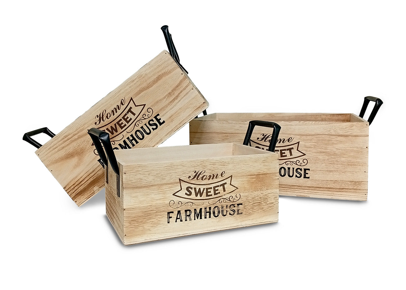 Set de 3 Cajas Estilo Madera Rectangular. Almacenaje Decorativo
