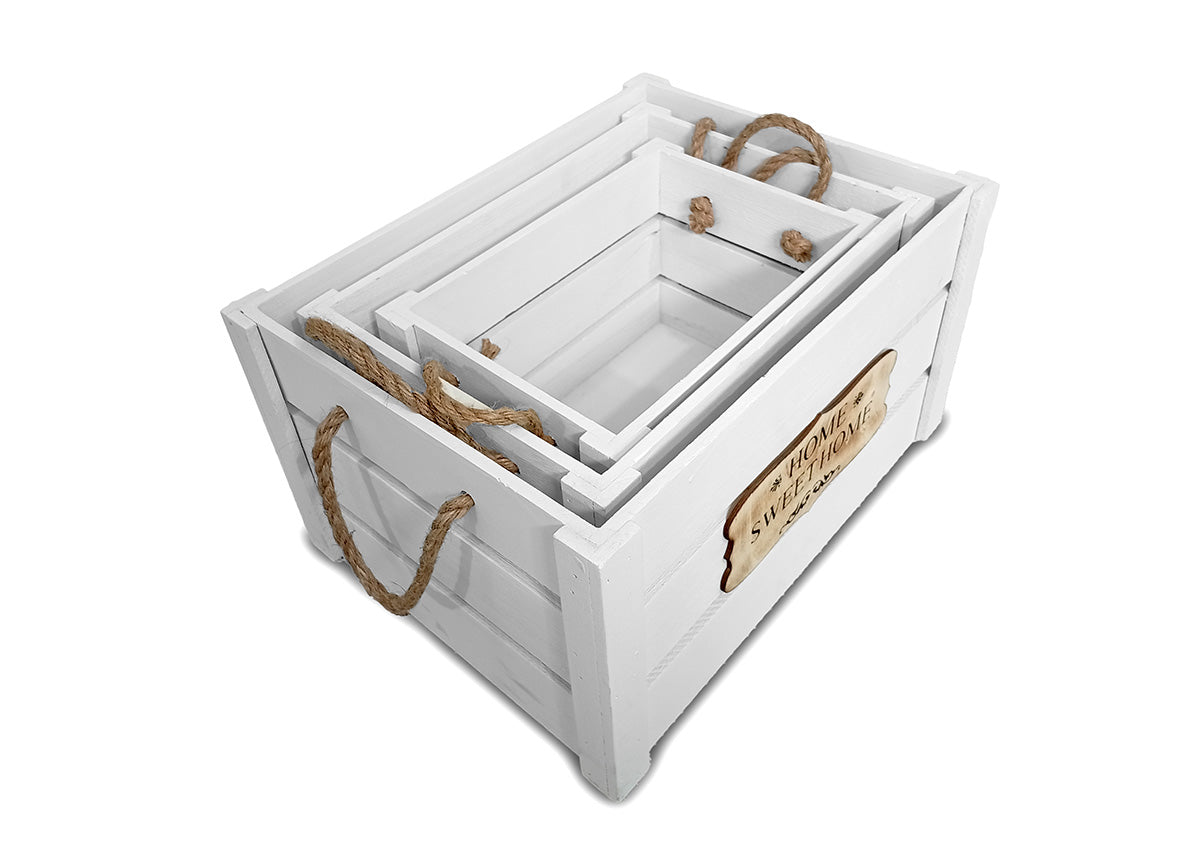 Set De 3 Cestas Organizadoras Apilables Con Asas. Almacenaje Decorativo
