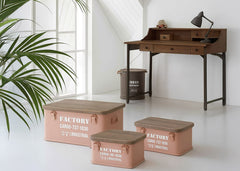 Set de 3 Cajas Metálicas Estilo Industrial. Almacenaje Decorativo