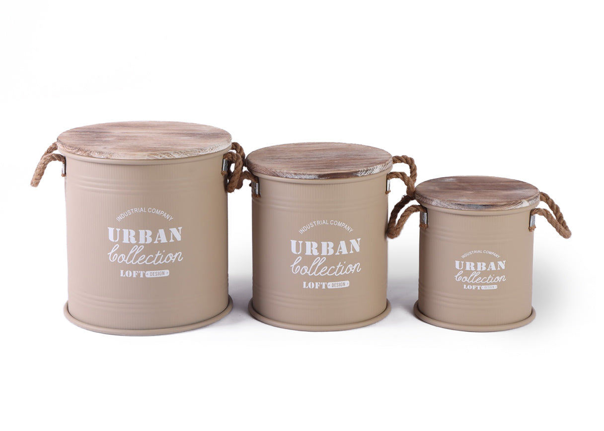 Set de 3 Cajas Redondas Estilo Vintage Urban. Almacenaje Decorativo