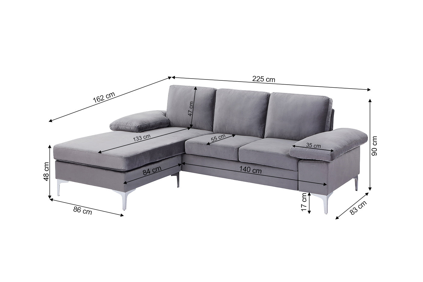 Sofa Chaise Longue Reversible Desiree 225cm