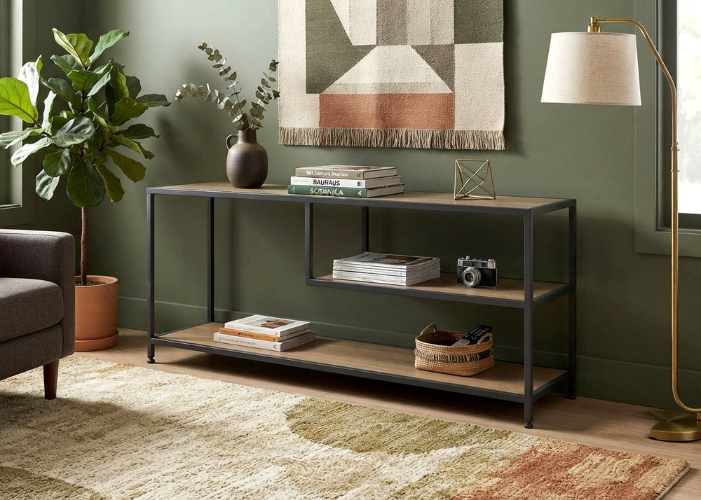 Mesa Auxiliar Nancy en Madera y Metal 120cm, Estilo Industrial