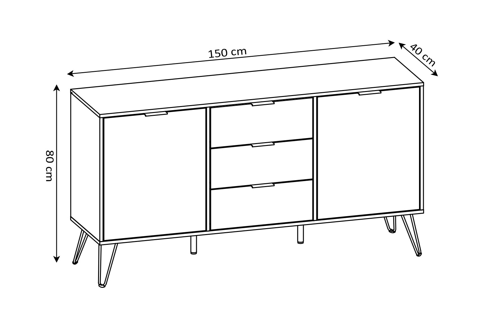 Buffet 3 tiroirs Corail 150x80cm