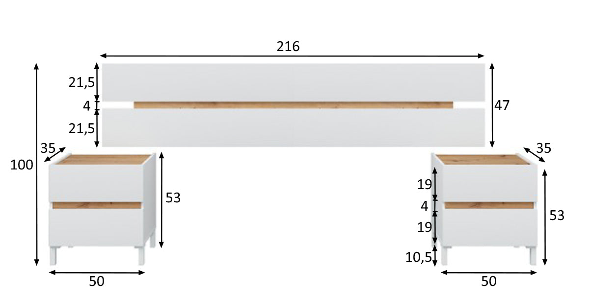 Tête de lit Tempus. Tête de lit + 2 tables