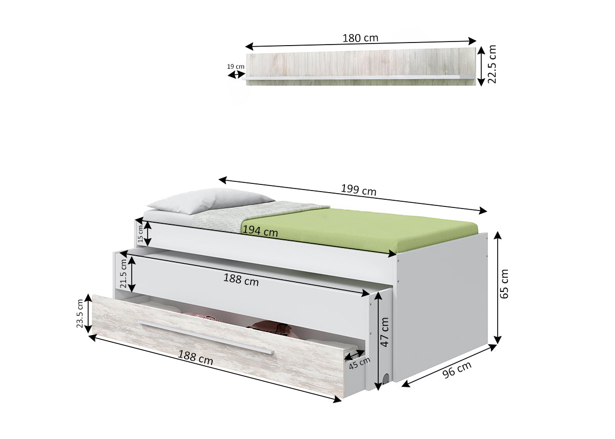 Cama Nido Juvenil Elliot con Estante + 1 Cajon