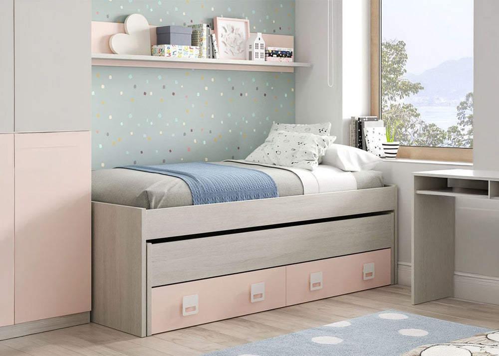 Cama Nido Juvenil Nube con Estante + 2 Cajones
