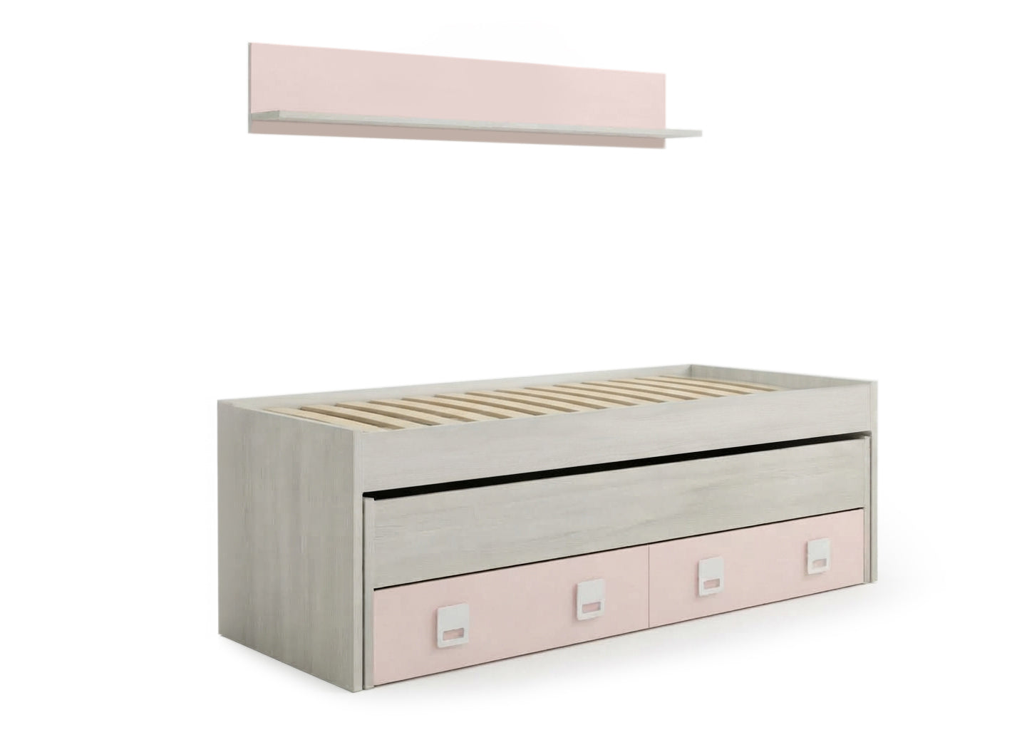 Cama Nido Juvenil Nube con Estante + 2 Cajones