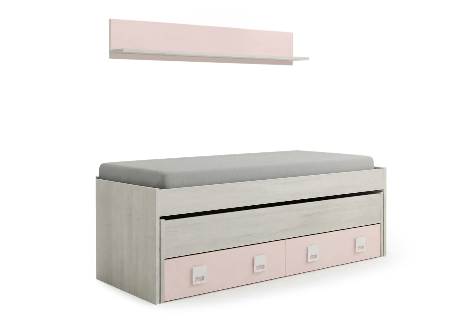 Cama Nido Juvenil Nube con Estante + 2 Cajones