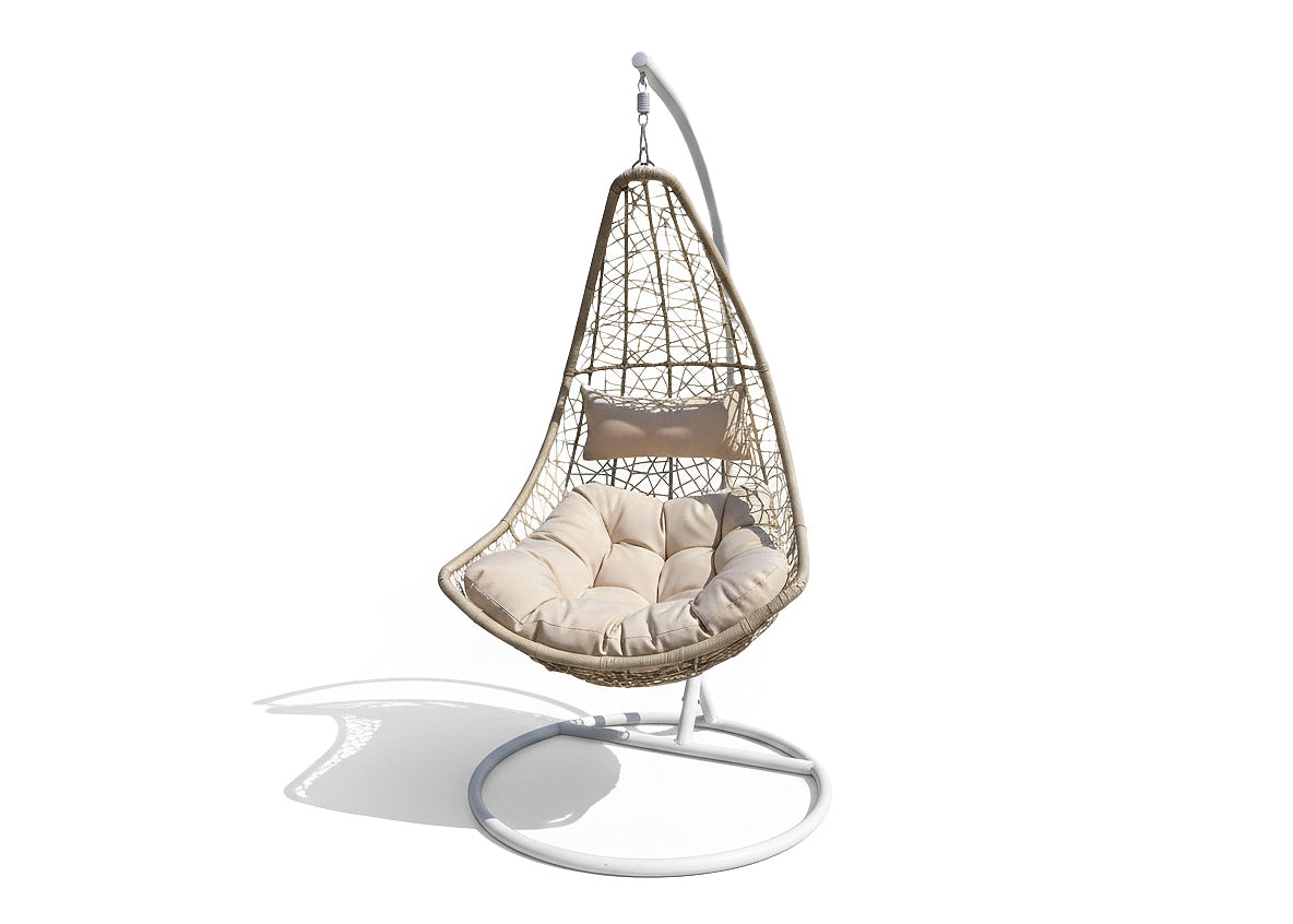 Silla Mecedora Colgante con Cesta Beige. Muebles de Jardin y Terraza