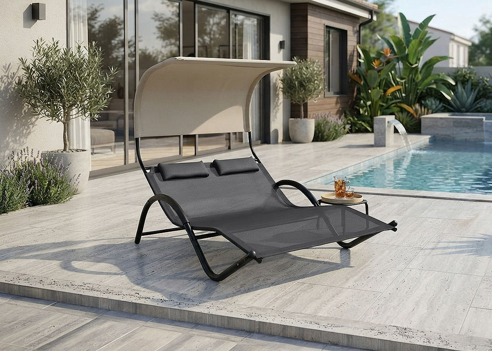 Tumbona Doble con Toldo Bellini. Muebles de Jardin o Terraza