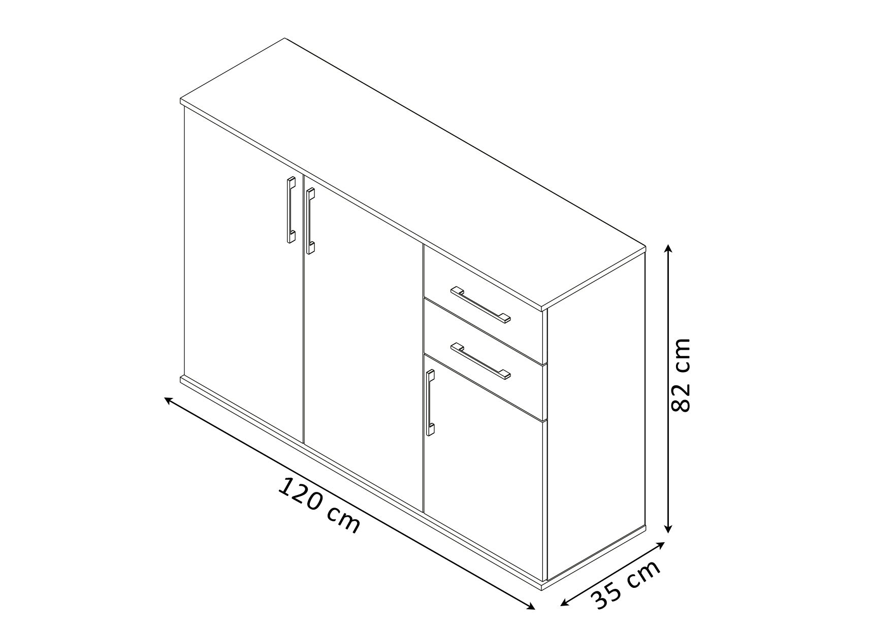 Comoda Aparador Joana 3 Puertas y 2 Cajones