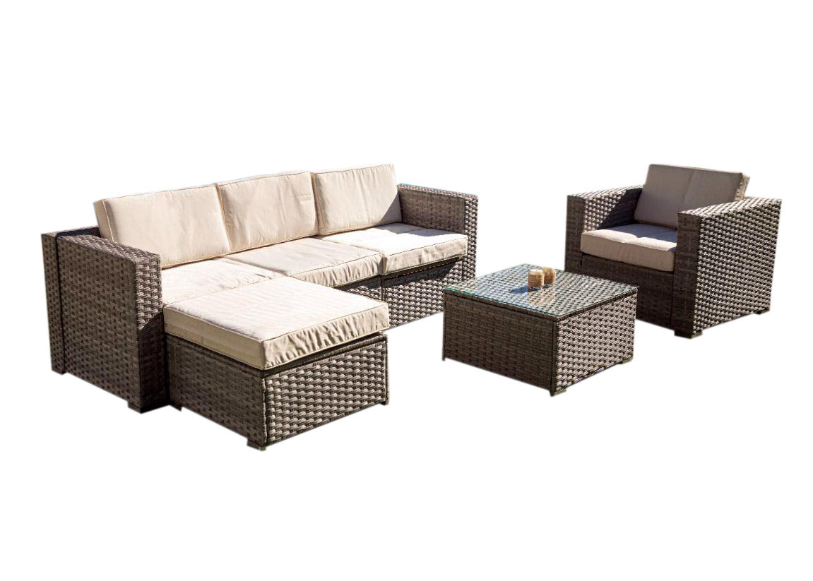 Sofa Chaise Longue + Sillon + Mesa. Muebles de Jardin y Terraza de Ratan PE
