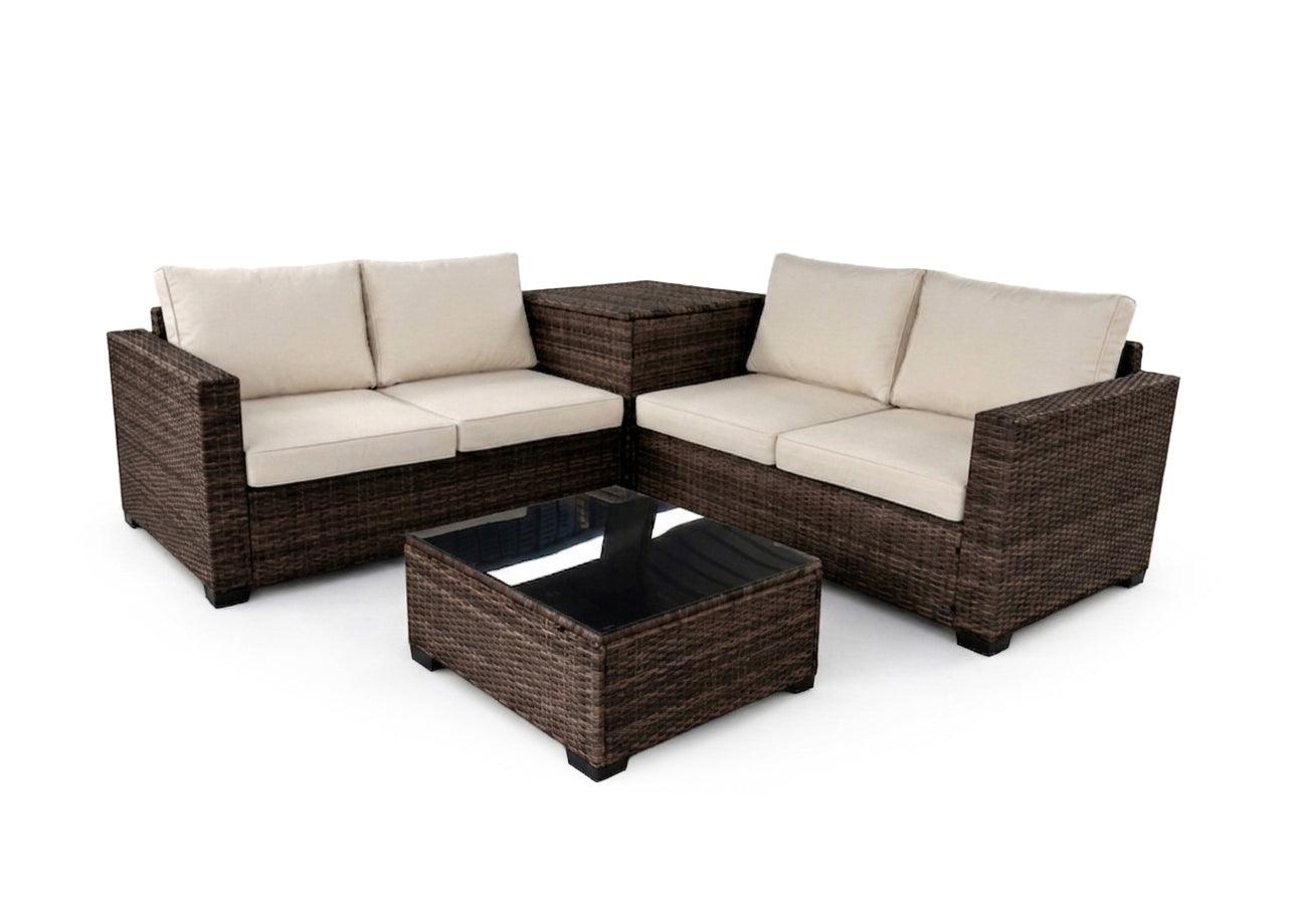 Sofa Rinconera + Mesa + Baul en Ratan PE. Muebles de Jardin y Terraza