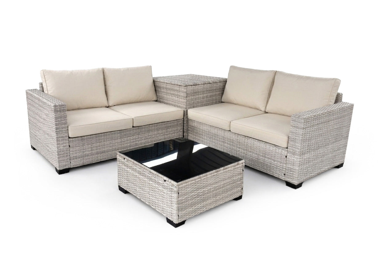 Sofa Rinconera + Baul + Mesa en Ratan PE. Muebles de Jardin y Terraza