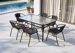 Mesa de Cristal Templado Portofino + 6 Sillas. Muebles de Jardin y Terraza