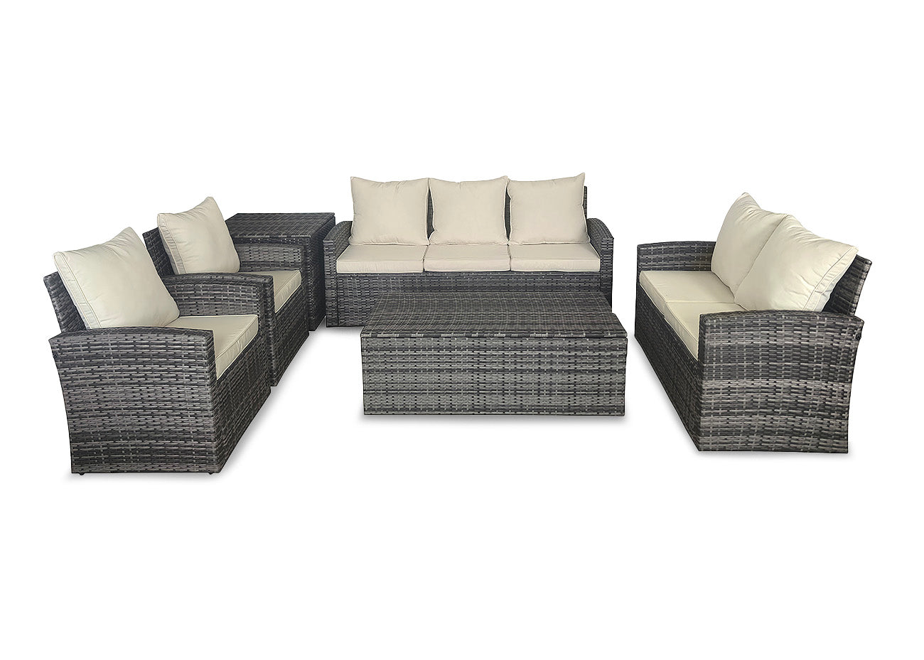 Conjunto de Sofas + 2 Sillones + Mesa + Baul en Ratan PE. Muebles de Jardin y Terraza