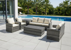 Conjunto de Sofas + 2 Sillones + Mesa + Baul en Ratan PE. Muebles de Jardin y Terraza