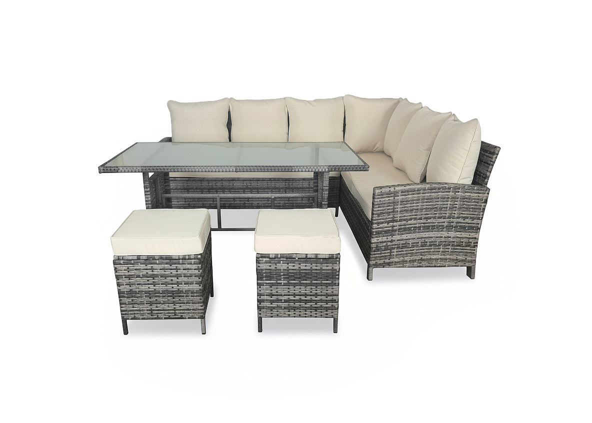 Sofa Rinconera 7 Plazas + Mesa + 2 pufs en Ratan PE. Muebles de Jardin y Terraza