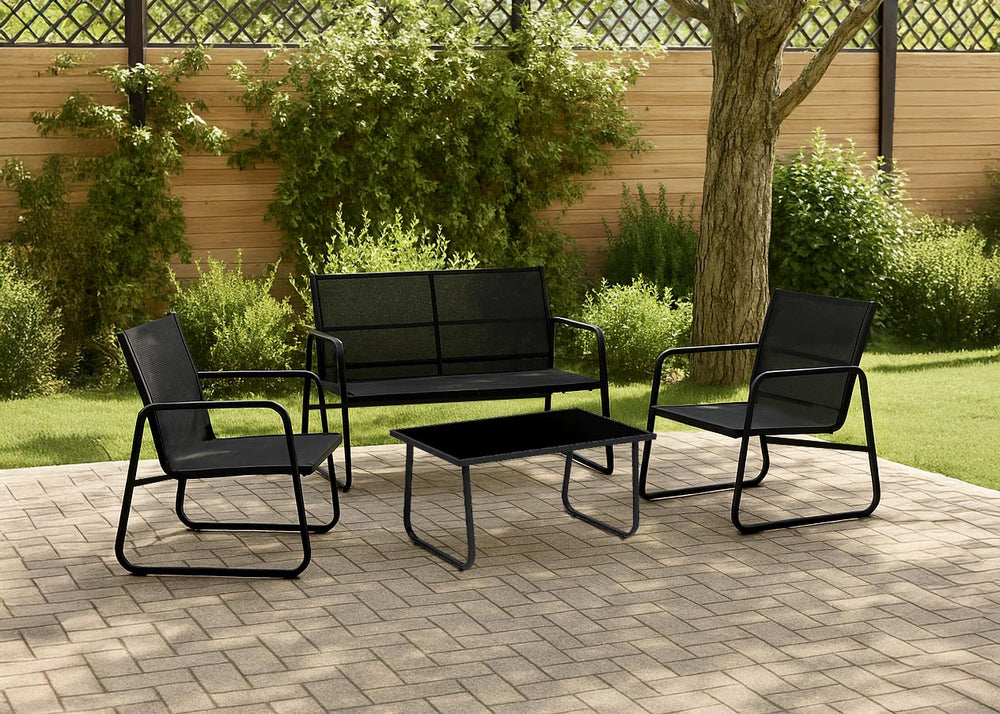 Sofá + 2 Cadeiras + Mesa de Vidro Temperado CDS. Mobiliário de Jardim e Esplanada