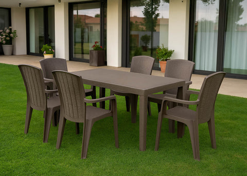 Mesa + 6 Sillas en Ratan Sintetico. Muebles de Jardin y Terraza