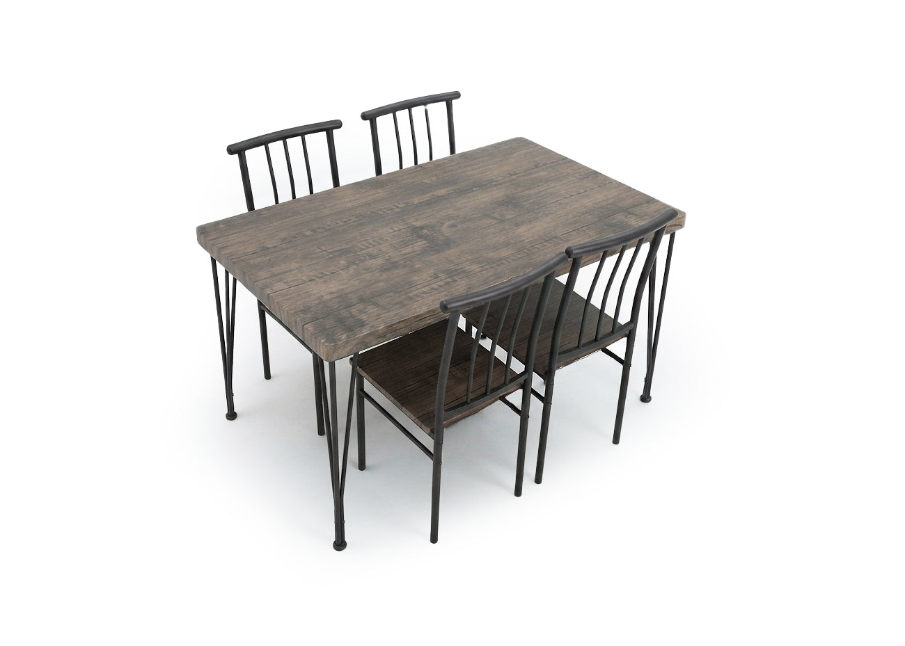Conjunto de Mesa y 4 Sillas, Efecto Madera y Metal. Comedor o Cocina