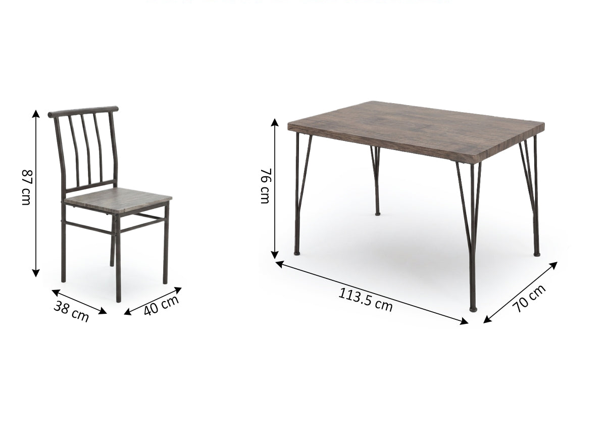 Conjunto de Mesa y 4 Sillas, Efecto Madera y Metal. Comedor o Cocina