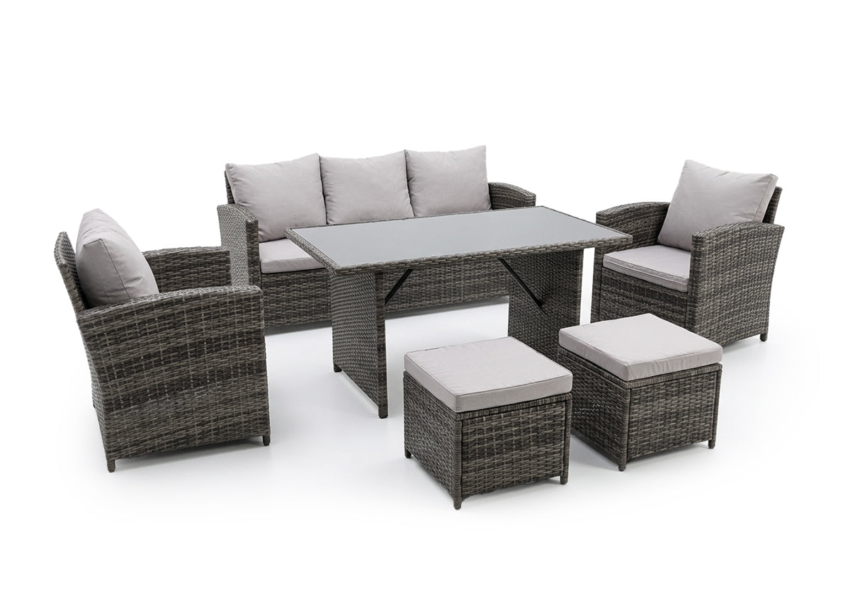 Sofa + Mesa + 2 Sillones+ 2 pufs de Ratan PE. Muebles de Jardin y Terraza