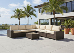 Sofa de Exterior en Ratan PE Lazaro, 7 piezas. Muebles de Jardin y Terraza