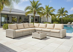 Sofa de Exterior Lazaro en Ratan PE, 7 piezas. Muebles de Jardin y Terraza