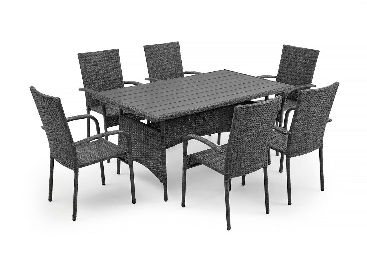 Mesa de Comedor + 6 Sillas en Ratan PE. Muebles de Jardin y Terraza