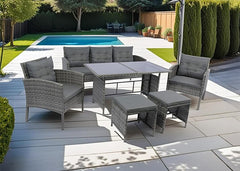 Sofa + Mesa + 2 Sillones + 2 pufs Ratan PE. Muebles de Jardin y Terraza Andy.