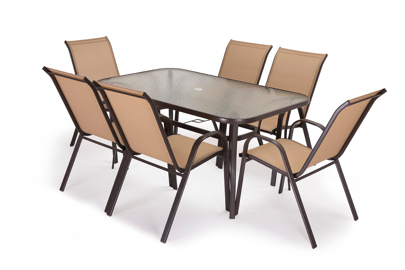 Mesa de Cristal Templado HC + 6 Sillas. Muebles de Jardin y Terraza